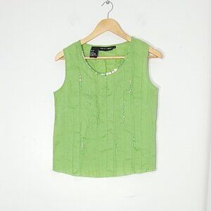 Carlie's Court Women's Green 100% Linen Sleeveless Scoop Neck Lightweight Top S